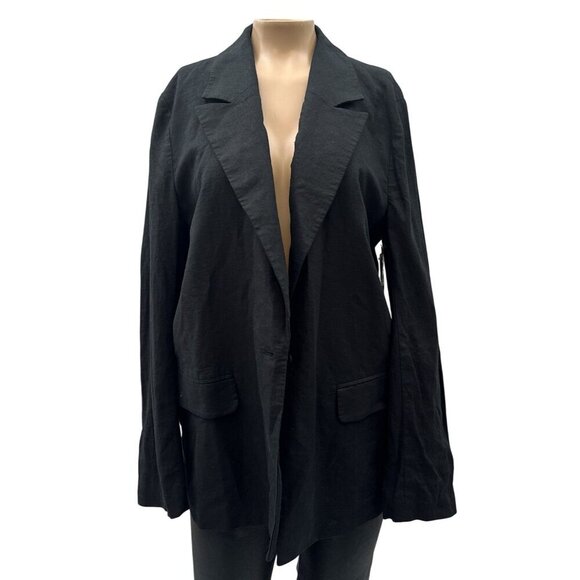 Treasure & Bond Single Breasted Blazer Jacket Black Linen Blend Oversized Size S - Picture 3 of 16